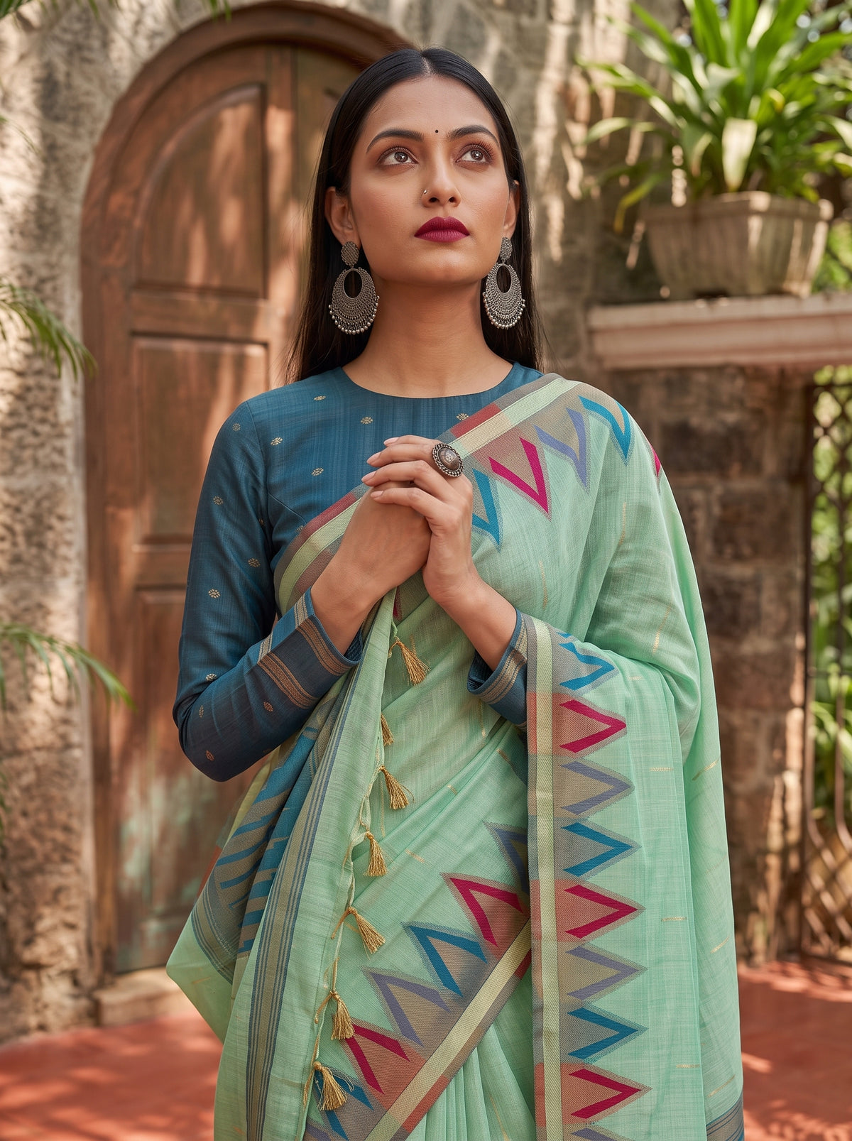 MIMOSA Rama Banarasi Saree — pose 10 styling detail