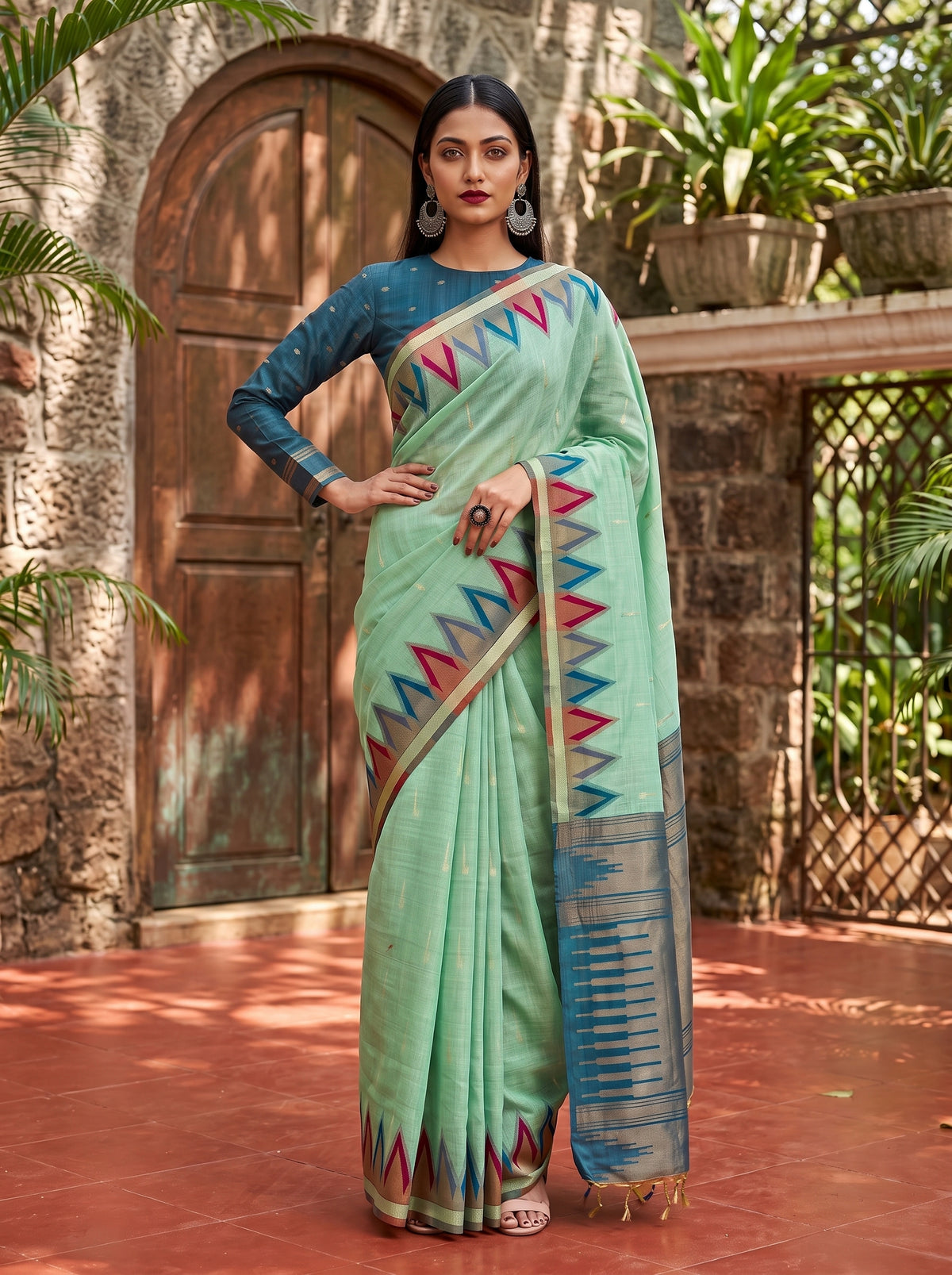MIMOSA Rama Banarasi Saree — pose 4 styling detail
