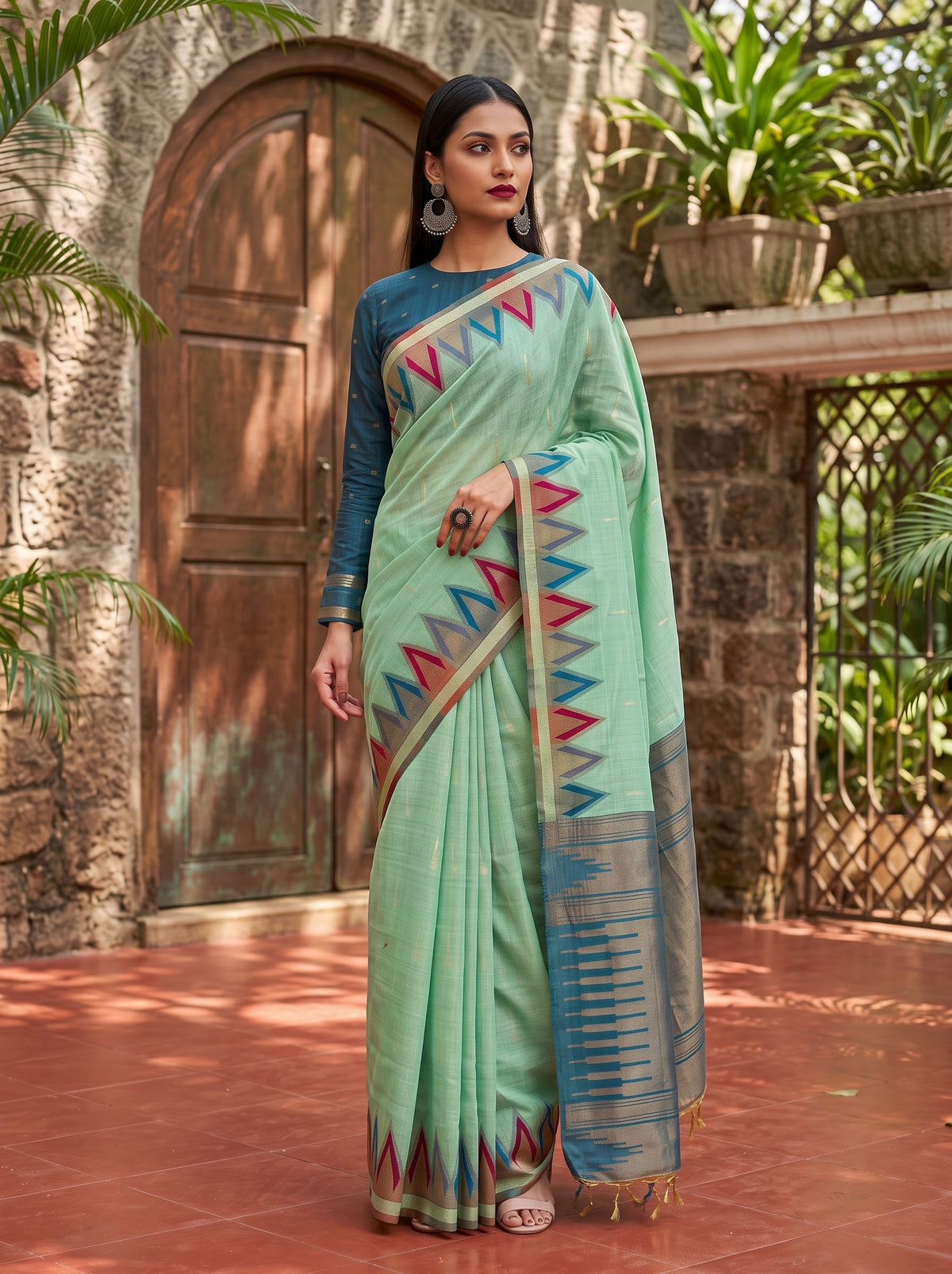 MIMOSA Rama Banarasi Saree — pose 5 styling detail