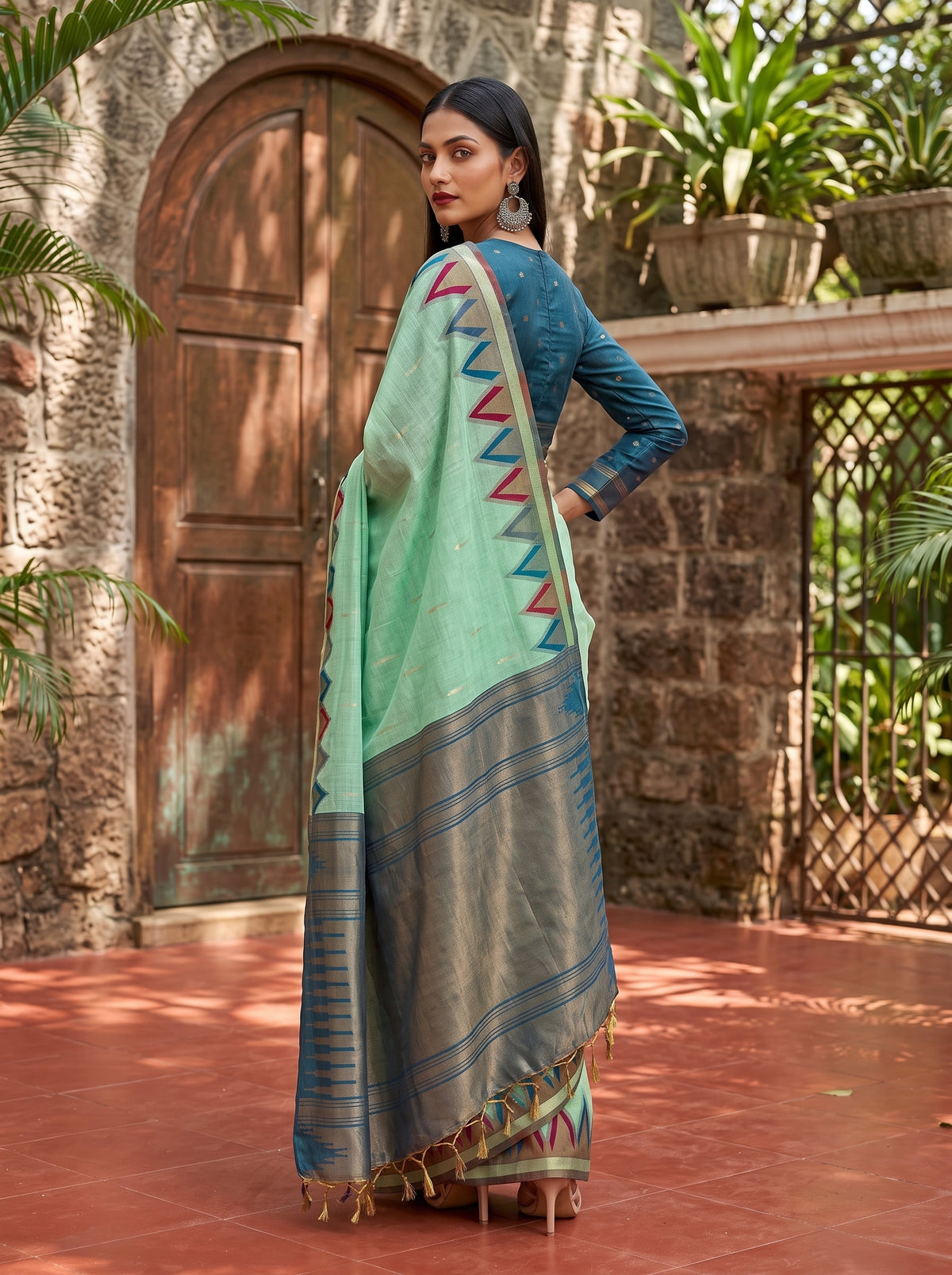 MIMOSA Rama Banarasi Saree — pose 7 styling detail