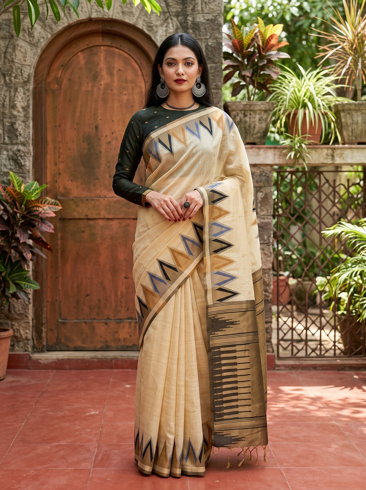MIMOSA Tussar Banarasi Saree — front view on mannequin