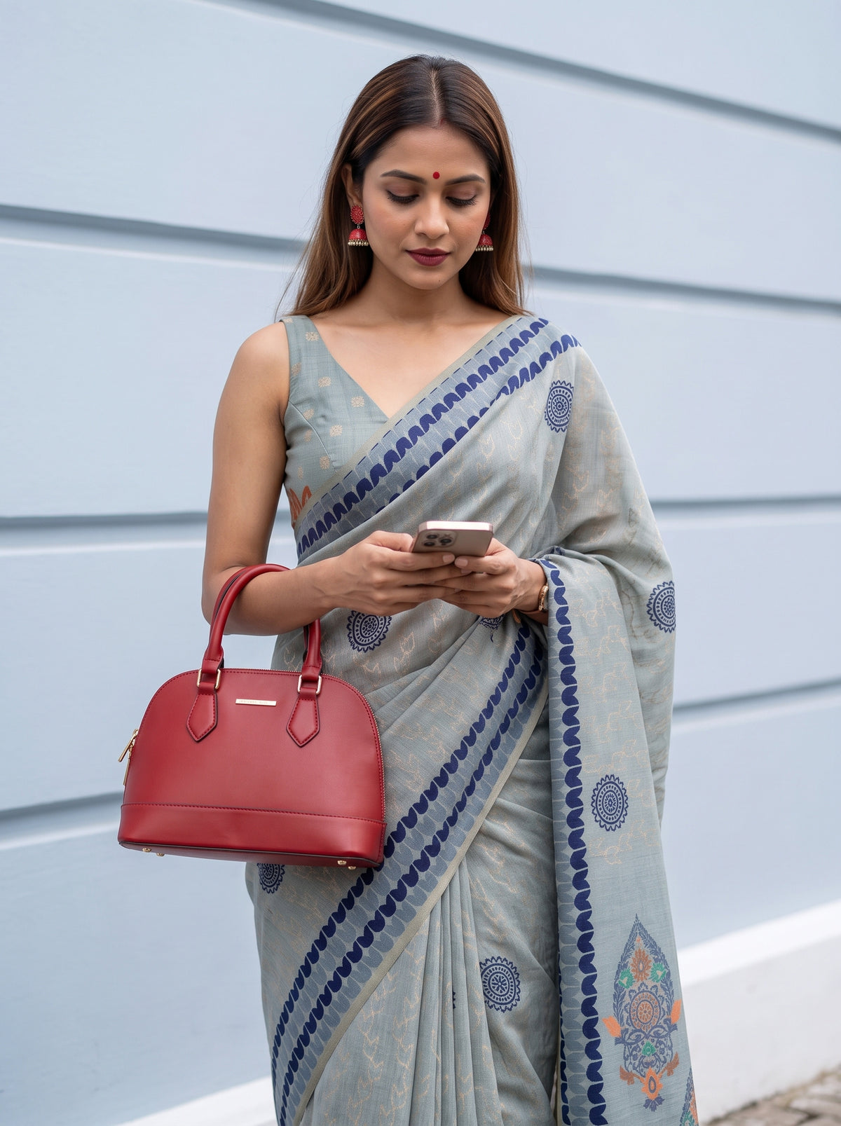 MIMOSA Blue Banarasi Cotton Saree — pose 10 styling detail