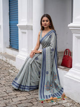 MIMOSA Blue Banarasi Cotton Saree — pose 8 styling detail