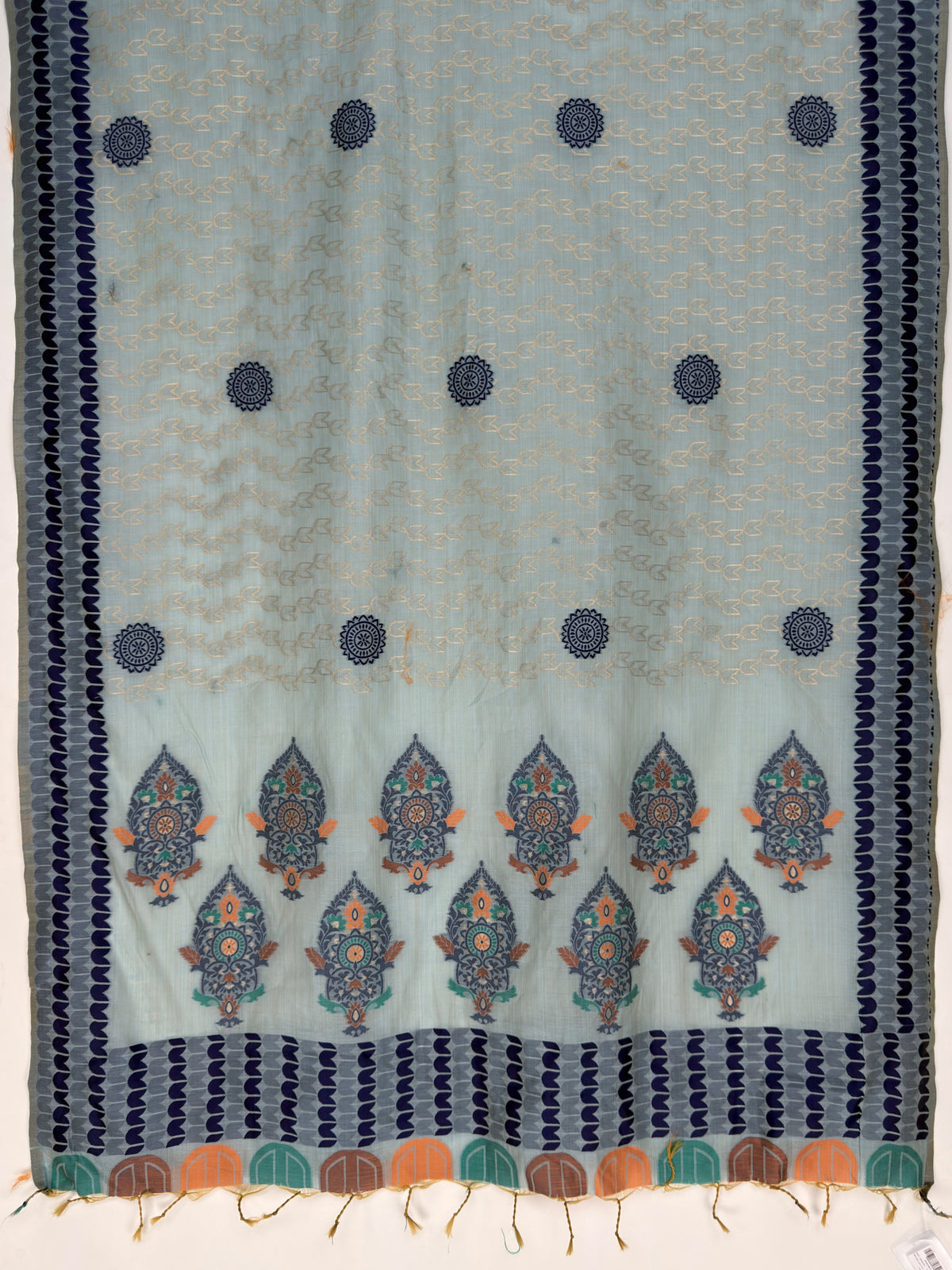 MIMOSA Blue Banarasi Cotton Saree — pallu and zari work detail
