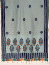 MIMOSA Blue Banarasi Cotton Saree — pallu and zari work detail