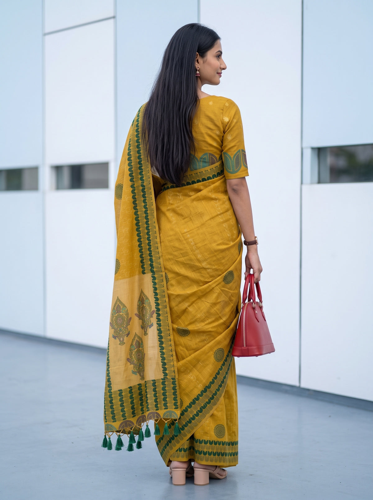 MIMOSA Mustard Banarasi Cotton Saree — Saree shot pallu and body