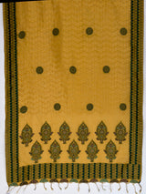 MIMOSA Mustard Banarasi Cotton Saree — pallu and zari work detail