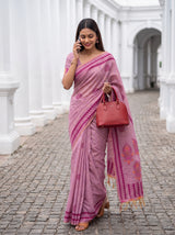 MIMOSA Pink Banarasi Cotton Saree — pose 5 styling detail
