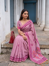 MIMOSA Pink Banarasi Cotton Saree — pose 8 styling detail