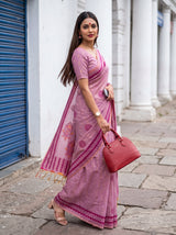MIMOSA Pink Banarasi Cotton Saree — pose 9 styling detail