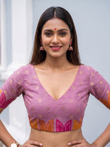 MIMOSA Pink Banarasi Cotton Saree — blouse close-up