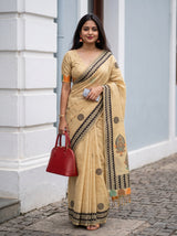 MIMOSA Tussar Banarasi Cotton Saree — AI Model lifestyle pose