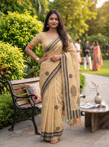 MIMOSA Tussar Banarasi Cotton Saree — pose 4 styling detail