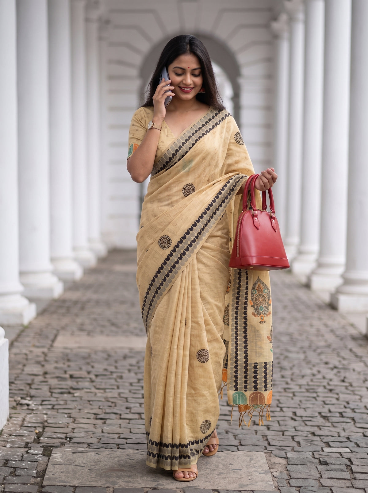 MIMOSA Tussar Banarasi Cotton Saree — pose 5 styling detail