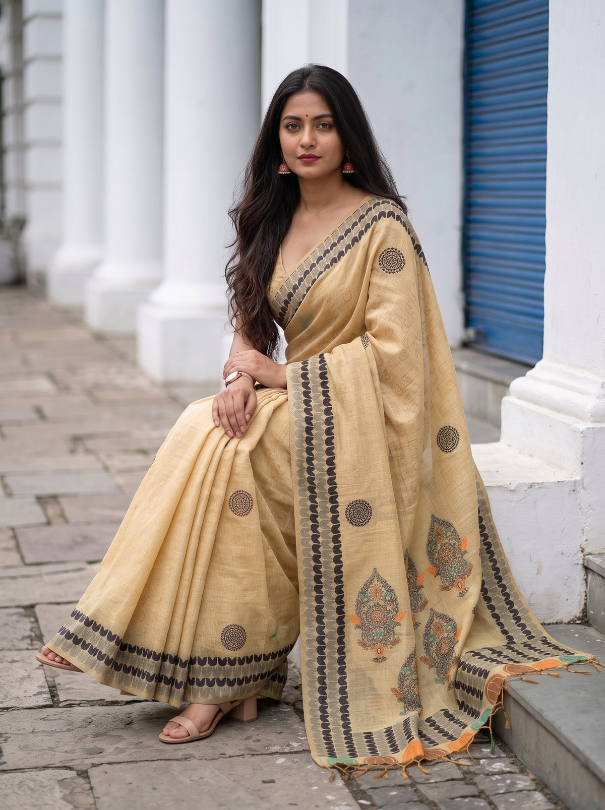 MIMOSA Tussar Banarasi Cotton Saree — pose 8 styling detail