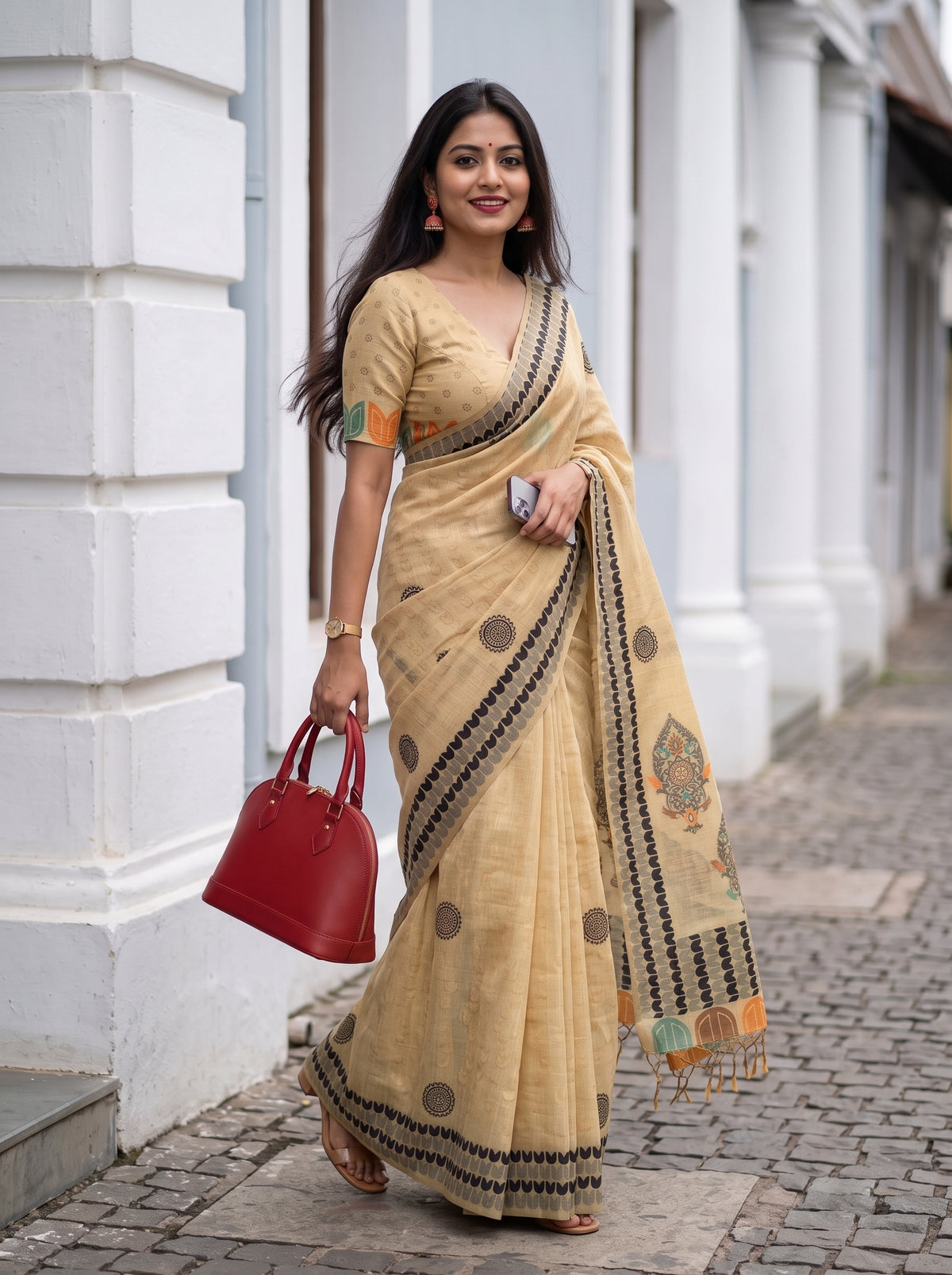 MIMOSA Tussar Banarasi Cotton Saree — pose 9 styling detail