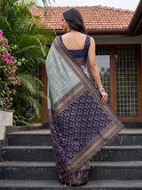 MIMOSA Grey Banarasi Saree — pose 2 styling detail