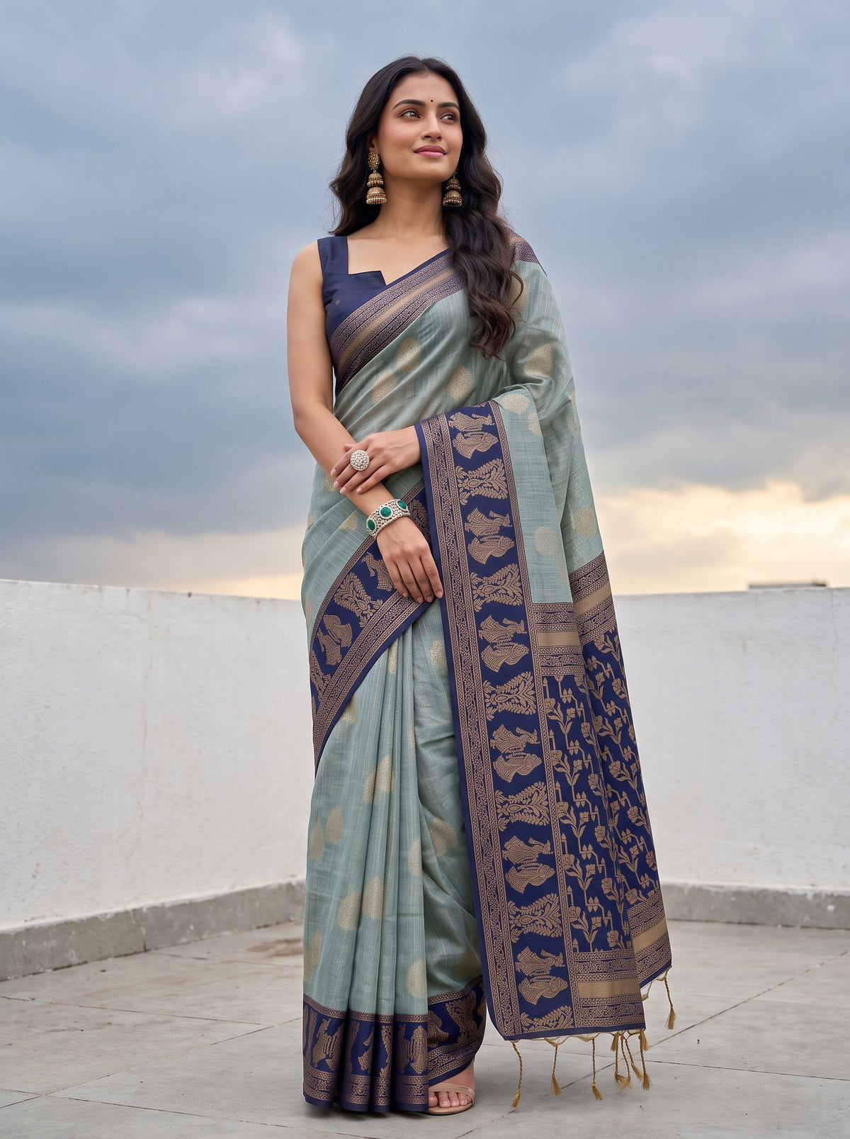 MIMOSA Grey Banarasi Saree — pose 5 styling detail