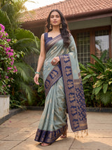 MIMOSA Grey Banarasi Saree — pose 6 styling detail