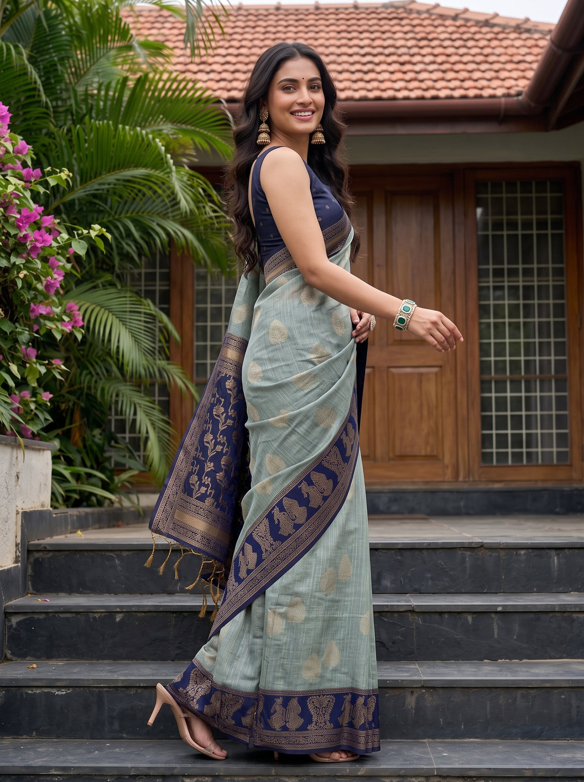 MIMOSA Grey Banarasi Saree — pose 9 styling detail