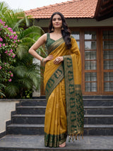 MIMOSA Mustard Banarasi Saree — pose 4 styling detail