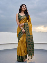 MIMOSA Mustard Banarasi Saree — pose 5 styling detail