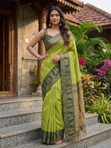 MIMOSA Parrot Green Banarasi Saree — pose 4 styling detail