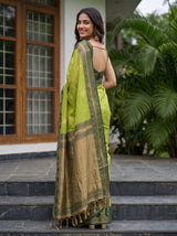 MIMOSA Parrot Green Banarasi Saree — pose 7 styling detail