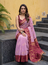 MIMOSA Pink Banarasi Saree — pose 4 styling detail