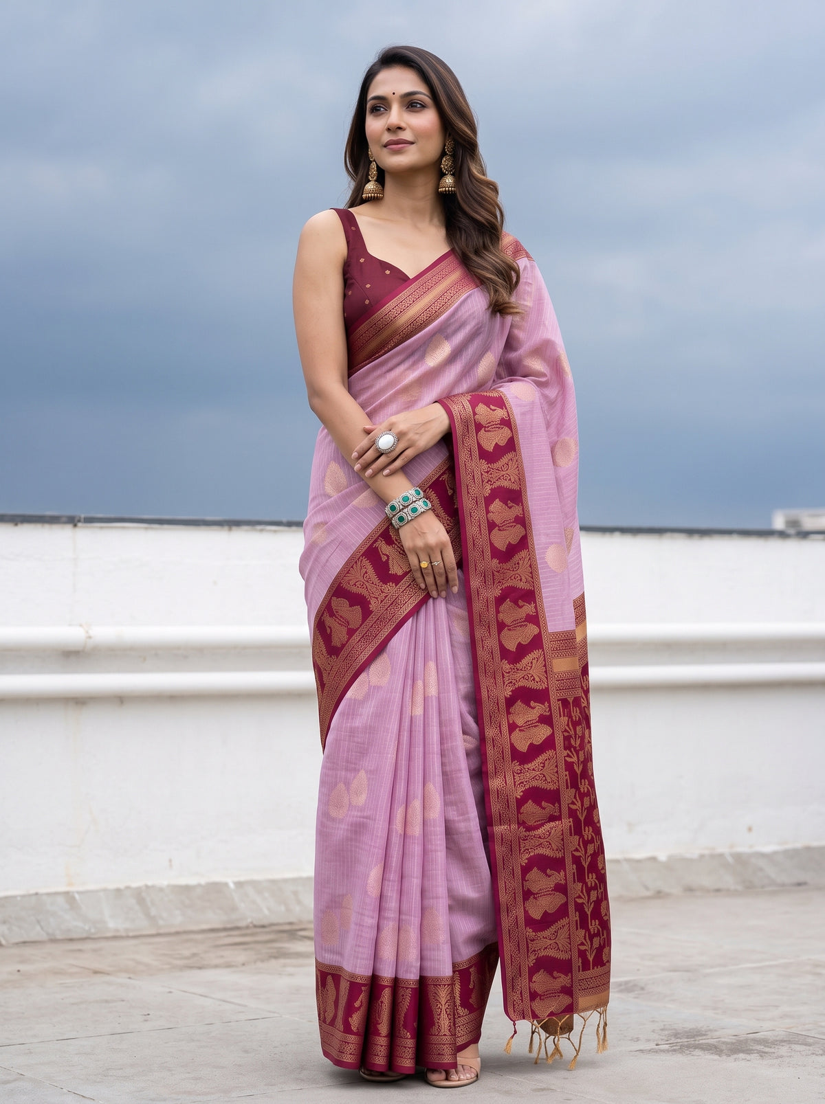 MIMOSA Pink Banarasi Saree — pose 5 styling detail