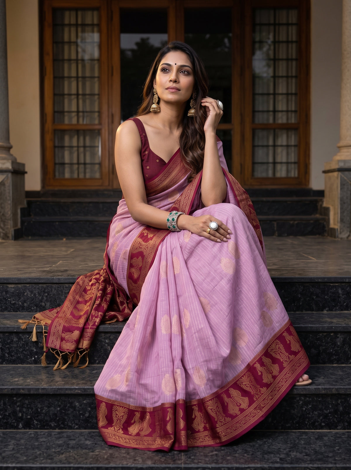 MIMOSA Pink Banarasi Saree — pose 8 styling detail