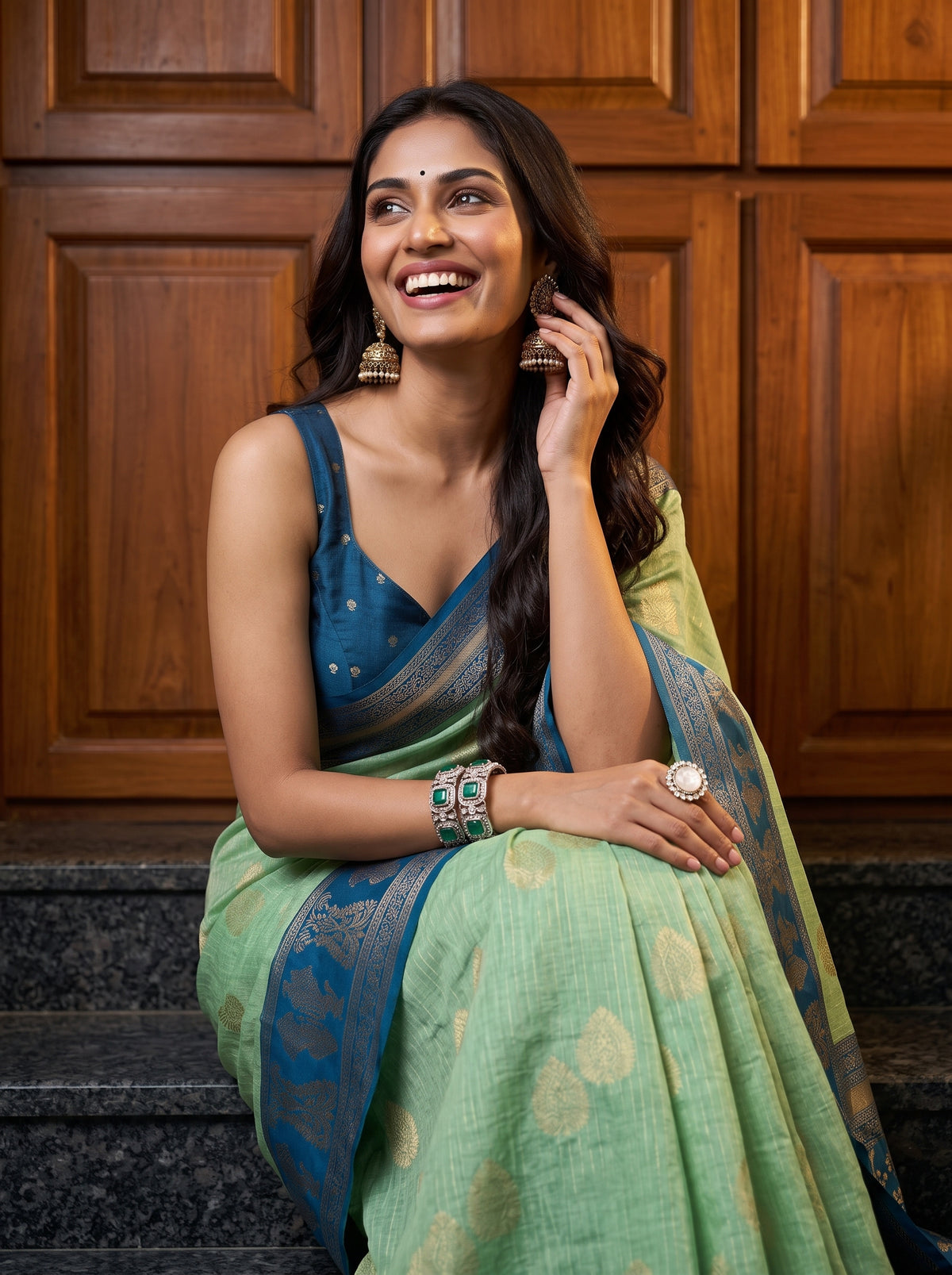MIMOSA Rama Banarasi Saree — pose 10 styling detail