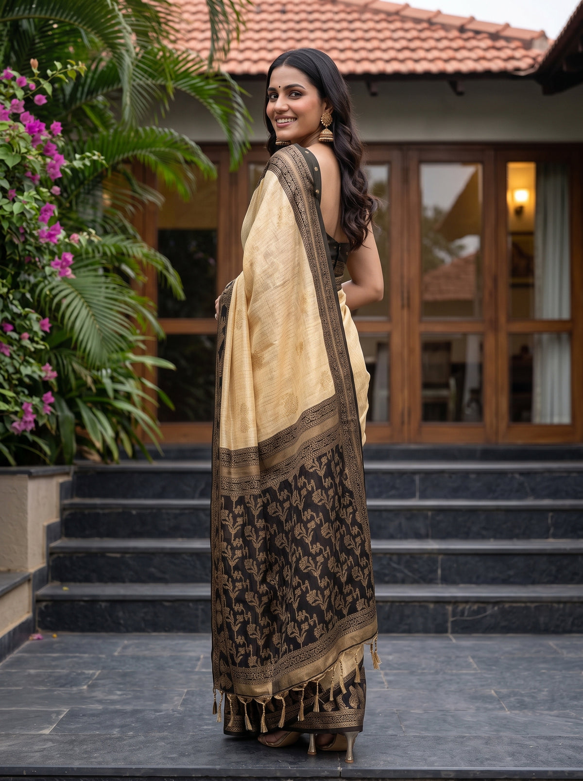 MIMOSA Tussar Banarasi Saree — pose 7 styling detail