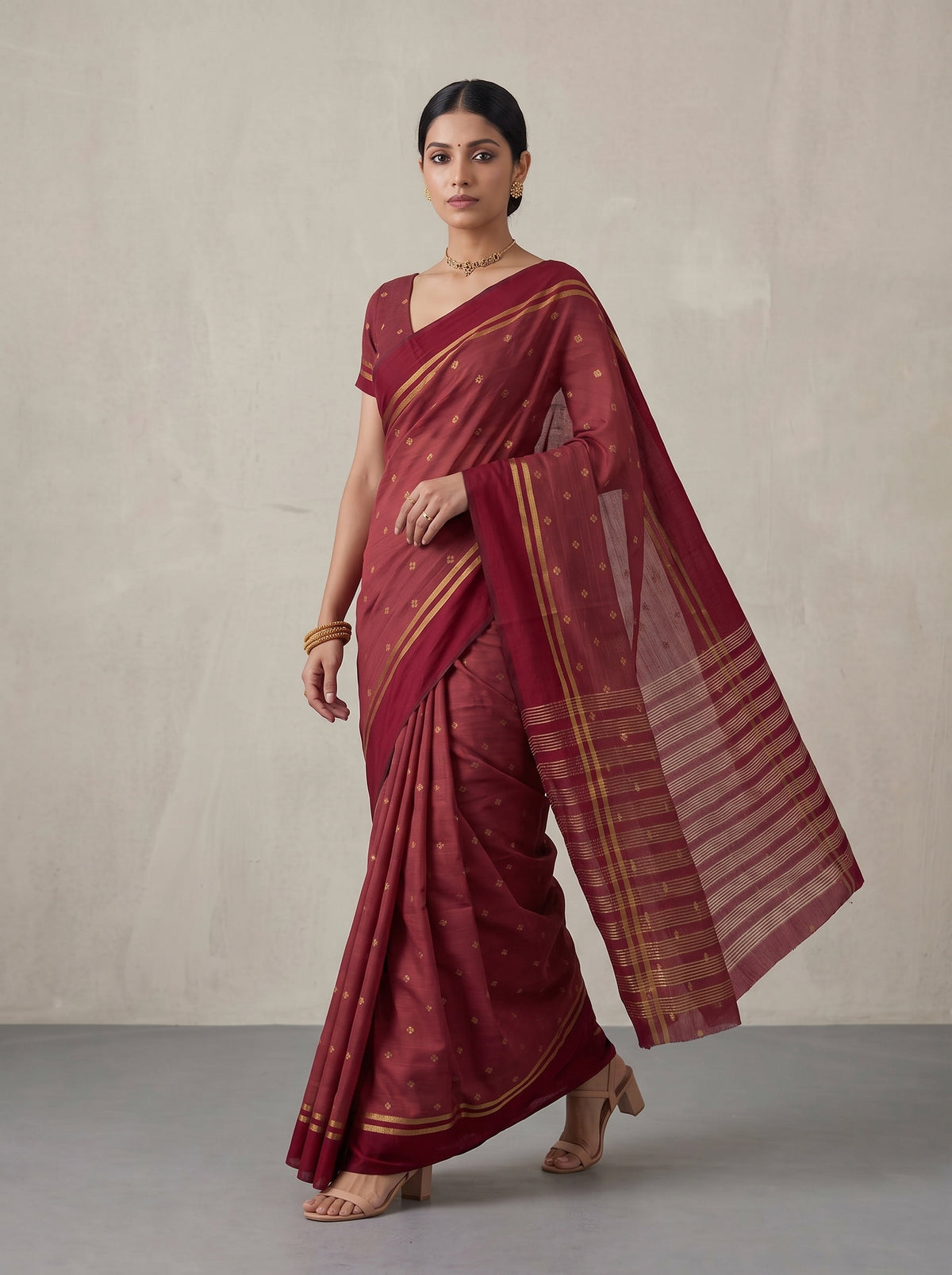 MIMOSA Maroon Bhagalpuri Tussar silk Tussar Silk Saree — pose 6 styling detail