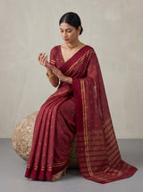 MIMOSA Maroon Bhagalpuri Tussar silk Tussar Silk Saree — pose 8 styling detail