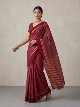 MIMOSA Maroon Bhagalpuri Tussar silk Tussar Silk Saree — pose 9 styling detail
