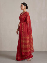 MIMOSA Red Bhagalpuri Tussar silk Tussar Silk Saree — pose 3 styling detail