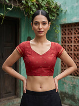 MIMOSA Red Bhagalpuri Tussar silk Tussar Silk Saree — blouse close-up