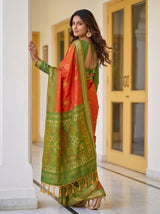 MIMOSA Orange Pochampally Saree — pose 5 styling detail