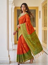 MIMOSA Orange Pochampally Saree — pose 9 styling detail