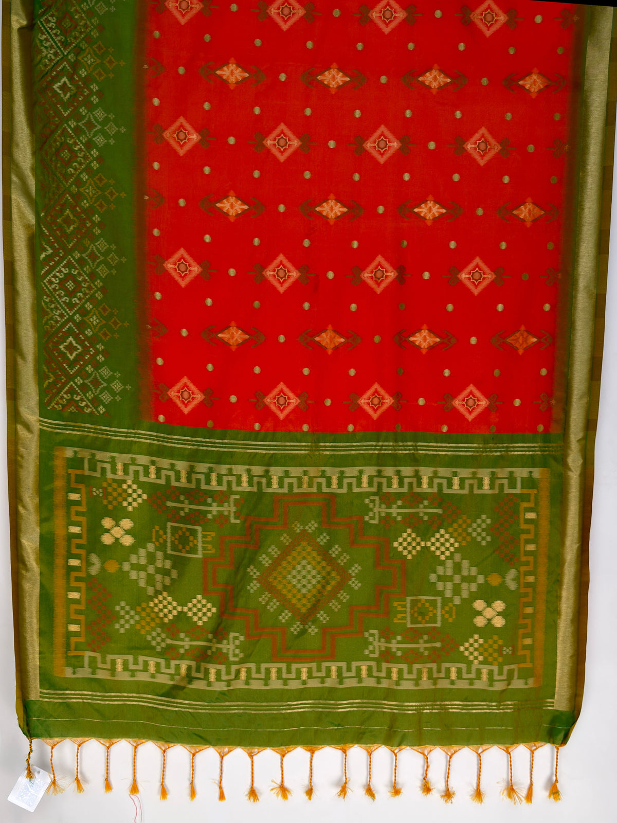 MIMOSA Orange Pochampally Saree — pallu and zari work detail