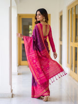 MIMOSA Wine Pochampally Saree — pose 9 styling detail