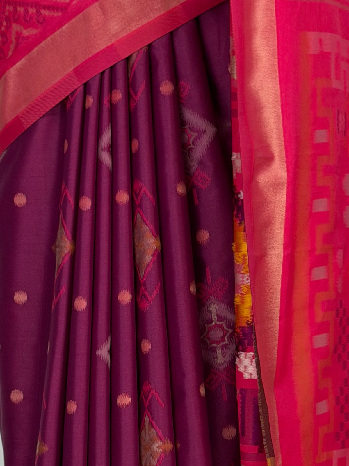 MIMOSA Wine Pochampally Saree — fleets shot full lifestyle