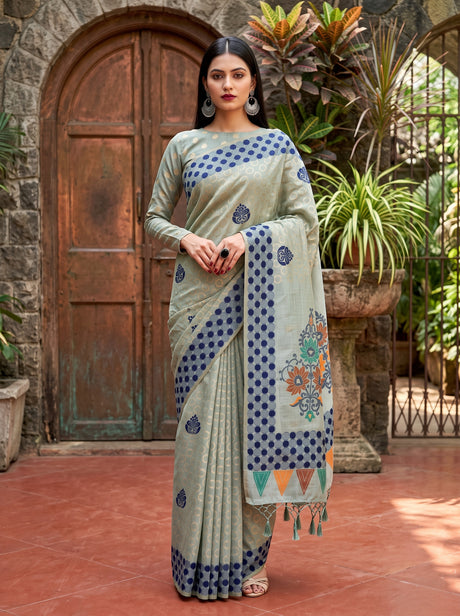 MIMOSA Ananda Banarasi Cotton Saree — AI Model lifestyle pose 1