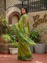 MIMOSA Olive Banarasi Cotton Saree — pose 9 styling detail