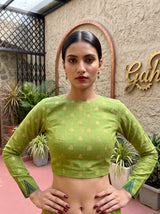 MIMOSA Olive Banarasi Cotton Saree — blouse close-up