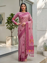 MIMOSA Pink Banarasi Cotton Saree — pose 4 styling detail