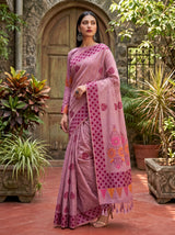 MIMOSA Pink Banarasi Cotton Saree — pose 5 styling detail