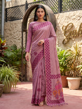 MIMOSA Pink Banarasi Cotton Saree — pose 6 styling detail