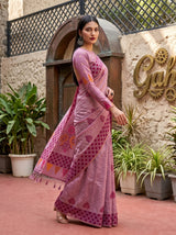 MIMOSA Pink Banarasi Cotton Saree — pose 9 styling detail